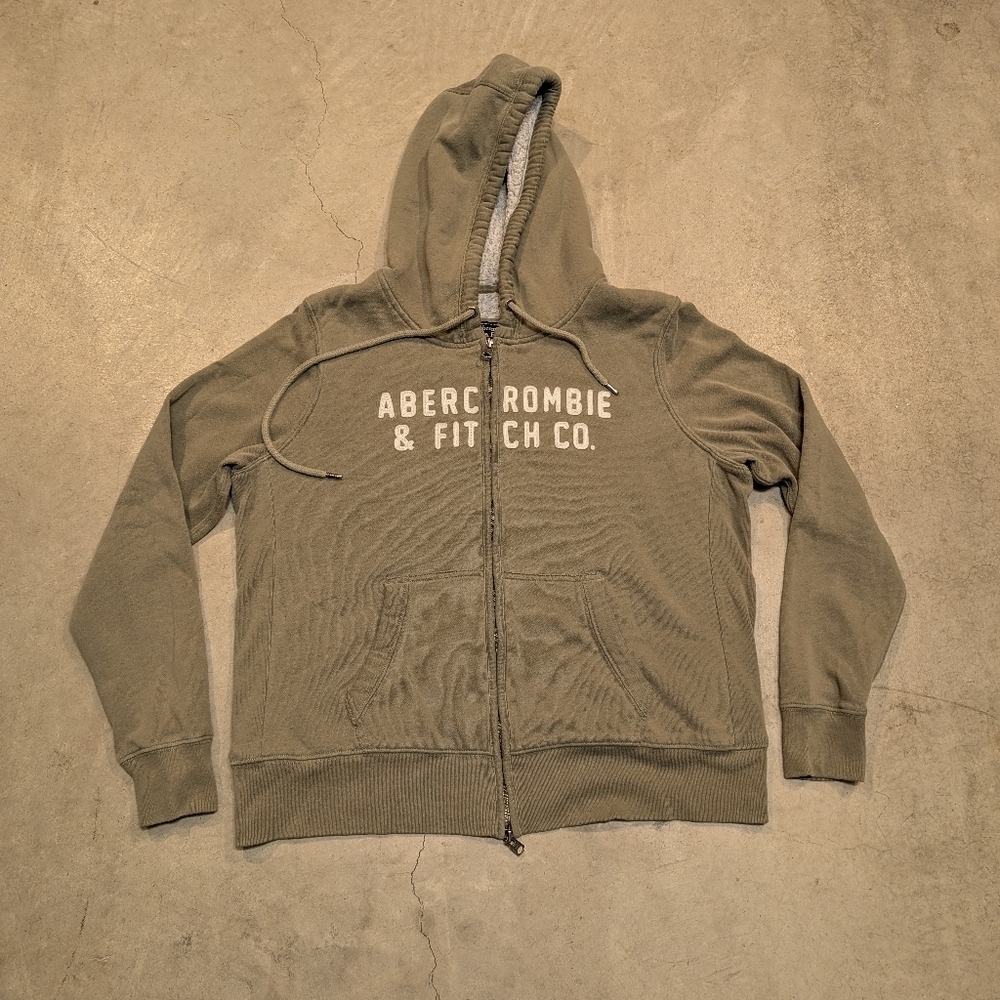 Y2K Abercrombie & Fitch Mens XL (Fits L?) Sage Green Hoodie Sweater Sherpa Lined